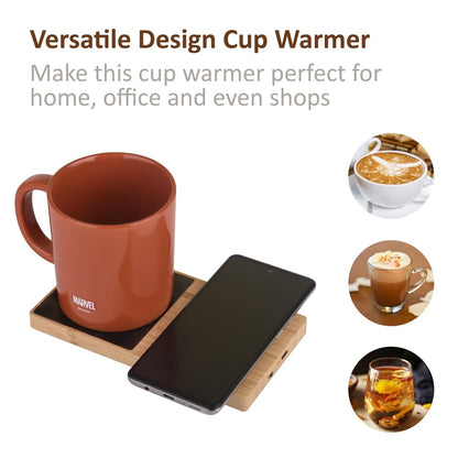 15W Willow Bamboo 2-in-1 Multifunctional Wireless Charger with Cup Warmer