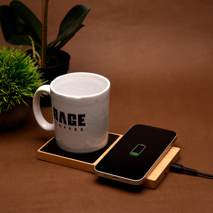 15W Willow Bamboo 2-in-1 Multifunctional Wireless Charger with Cup Warmer