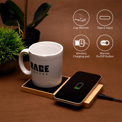 15W Willow Bamboo 2-in-1 Multifunctional Wireless Charger with Cup Warmer