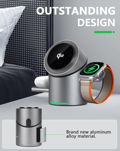 3 in 1 Auto Rotation Wireless Charging Station, Mag-Safe Stand