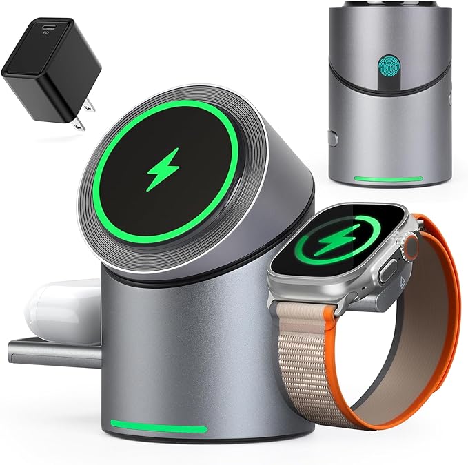 3 in 1 Auto Rotation Wireless Charging Station, Mag-Safe Stand